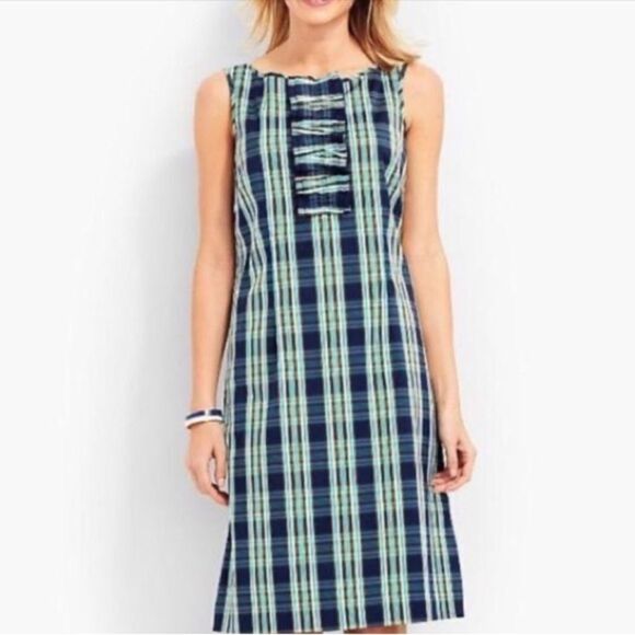 Talbots Sleeveless Plaid Ruffle Detail Knee Length Shift Dress. 16. Plus. - Picture 1 of 9